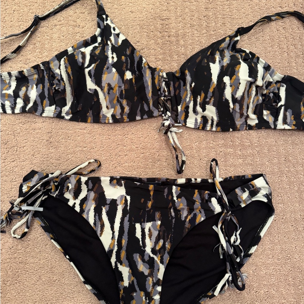 Swimsuits For All Black Gold and White Bikini